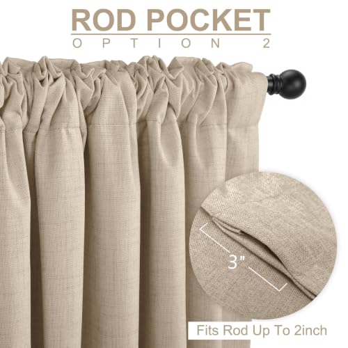 Linen Textured Total Blackout Curtains for Bedroom 80 Inches Long (Burl | Oatmeal / 50"W x 80"L (Pack of 2))