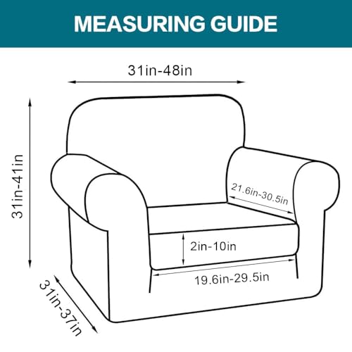 2 Piece Chair Covers Armchair Slipcovers for Living Room Armchair Sofa Cover with Individual Cushion Covers Feature Jacquard Fabric (Armchair (1 Cushion) / Bronze Green)