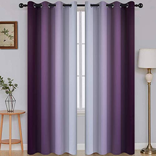 Ombre Purple to Grey White Curtains for Living Room 52Wx84L (52"W x 84"L (Pack of 2) / Purple)