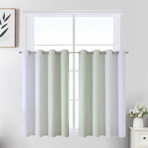 Sage Green and Greyish White Ombre Blackout Curtains for Bedroom 36 Inch (Sage and Greyish White / 52"W x 36"L (Pack of 2))