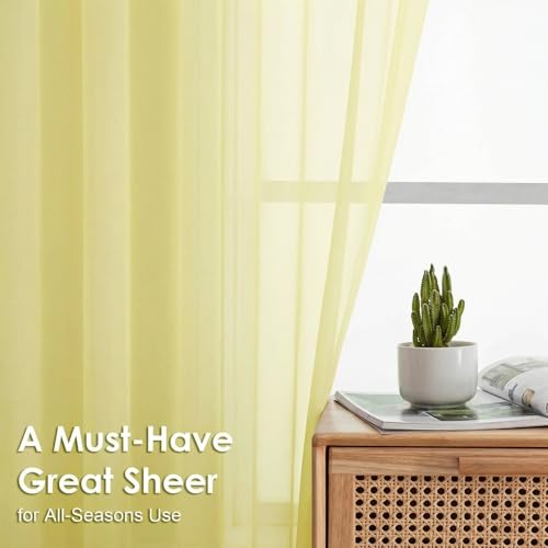 Sheer Curtains 63 inch Length 2 Panels Set for Bedroom Living Room (Light Yellow / 42"W x 63"L (Pack of 2))