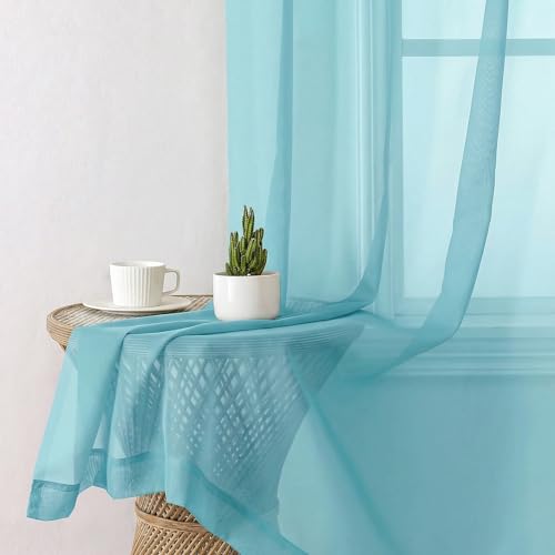 Aqua Sheer Curtains 84 Inches Long 2 Panels Set for Living Room (42"W x 84"L (Pack of 2) / Aqua)