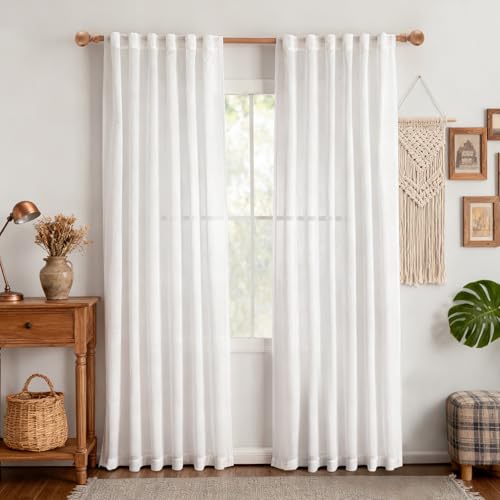 White Curtains for Bedroom Liivng Room 84 Inches Long 2 Panels Set (50"W x 84"L (Pack of 2) / Pure White)