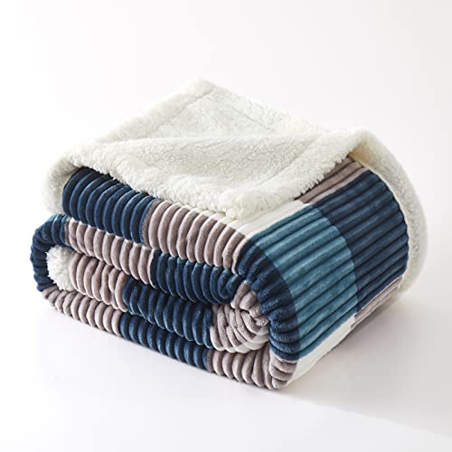Sherpa Blanket Twin Plaid Thick Bed Blanket (Teal Check / 80"*90")