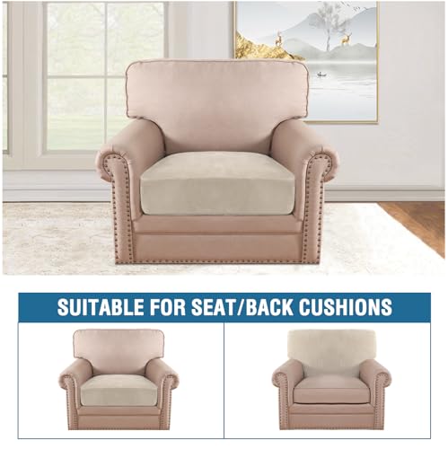 Velvet Stretch Couch Cushion Cover Plush Cushion Slipcover for Chair Cushion Furniture Protector Seat Cushion Sofa Cover (Ivory / 1 Cushion Armchair)