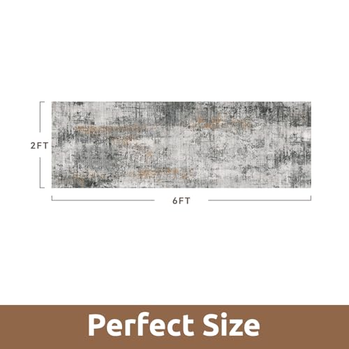 2 x 6 Hallway Runner Rug Non Slip Super Soft Runner Rugs Machine Washable Low Pile Modern Abstract Runners for Hallways for Bedroom Laundry Room Kitchen (Grey / 2' x 6')