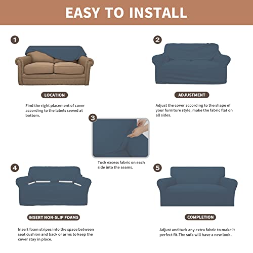 100% Waterproof Loveseat Couch Cover Stretch Jacquard Sofa Cover (Bluestone / Loveseat)