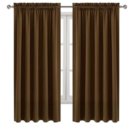 Wide Blackout Curtains for Bedroom Living Room 60 x 63 Inch Long Brown (Brown / 60"W x 63"L (Pack of 2))