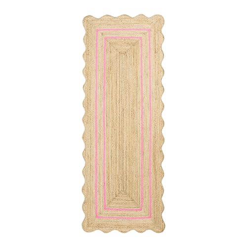 Wave Scalloped Jute Runner Handwoven Hallway Runner Light Pink 2'x20' (2'x20' / Light Pink)