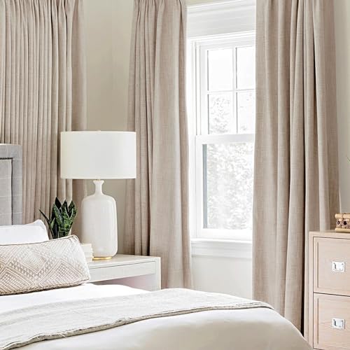 100% Blackout Linen Curtains for Bedroom 52x132 Inches Natural Beige (Beige / 52"W x 132"L (Pack of 2))