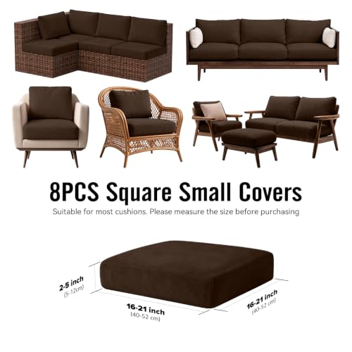 8Pcs Outdoor Cushion Covers (Dark-coffee / Square-small + Square)