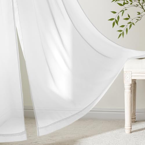 White Sheer Curtains 63 Inches Long 4 Panels 54 x 63 Inches (54"W x 63"L (Pack of 4) / White)