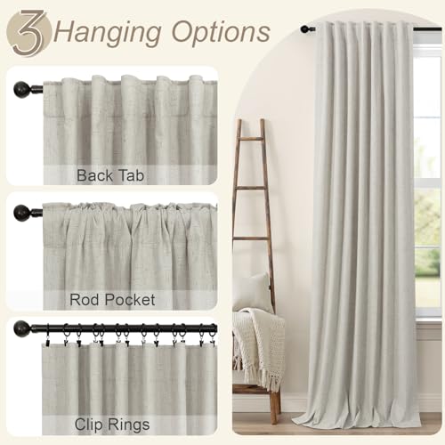 Linen Blackout Curtains 84 Inch Length 2 Panels Set for Living Room Bedroom Back Tab Thermal Insulated 100% Black Out Linen Drape Room Darkening Window Curtain 84 Inch Long Stone Taupe Birch Tan Beige (Stone / 52"W x 84"L (Pack of 2))