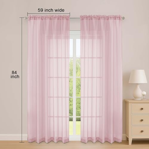 Sheer Curtains 84 Inches Long 2 Panels Set (Blush / 59"W x 84"L (Pack of 2))