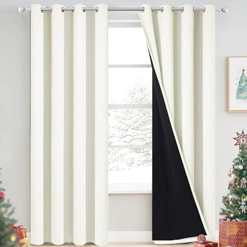 Cream 100% Blackout Curtains 90 Inches Long for Bedroom 52" Wide (52"W x 90"L (Pack of 2) / Cream)