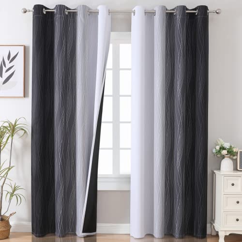 Black and Greyish White Ombre Blackout Curtains for Bedroom 102 Inches Long (Black and Greyish White / 52"W x 102"L (Pack of 2))