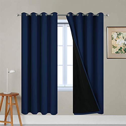 100% Blackout Curtains with Black Liners (52"W x 72"L (Pack of 2) / Navy Blue)