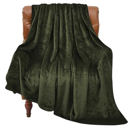 Fleece Blanket Soft Plush Twin Size Blanket Olive Green 60"x80" (Olive Green / Twin(60"x80"))