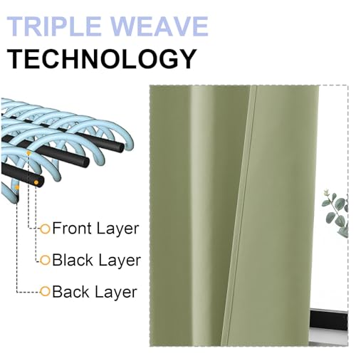Ava Sage Green Blackout Curtains 90 Inches Long for Living Room (Sage Green / 50"W x 90"L (Pack of 2))