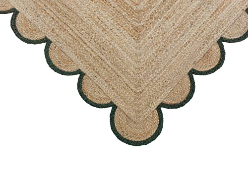 Scalloped Natural Jute Area Rug (2'6"x12' (Runner) / Green)