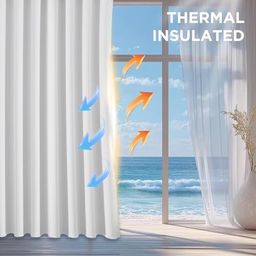 Blackout Curtains 63 Inch Length 2 Panels Set (Greyish White / 52"W x 63"L (Pack of 2))