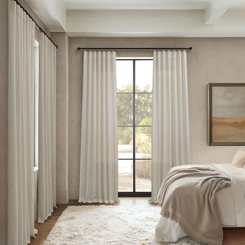 Beige Sheer Curtains 80 Inch Length for Living Room 2 Panel Back Tab Rod Pocket Neutral Rustic Modern Farmhouse Semi Privacy Flax Linen Drape Pleated Curtain for Bedroom Wide 52x80 Long Curtain (52"W x 80"L (Pack of 2) / Linen)