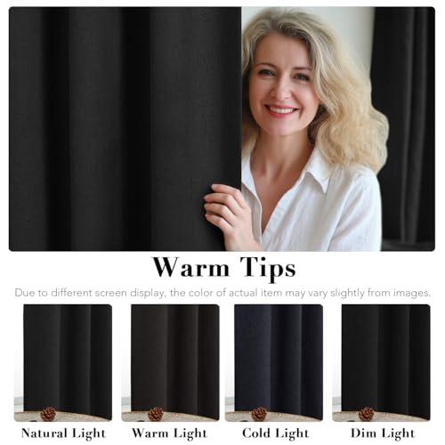 100% Blackout Linen Curtains 72" L 2 Panels Black (Black / 52"W x 72"L (Pack of 2))