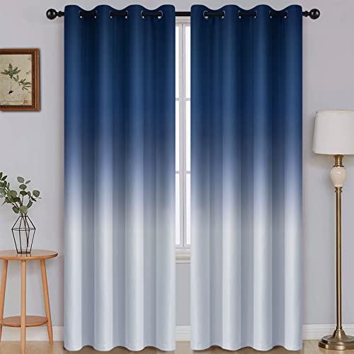 Blue to Grey White Ombre Room Darkening Curtains 84 Inch (52"W x 84"L (Pack of 2) / Blue to Grayish White)