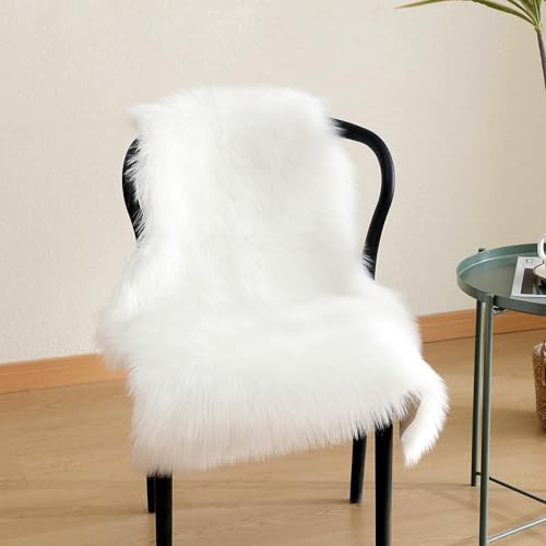 Faux Fur Rug Sheepskin Shag Fluffy Fuzzy White 2x3 ft Small Rugs for Bedroom Bedside Bed Floor Living Room Plush High (2' x 3' (Sheepskin) / White)