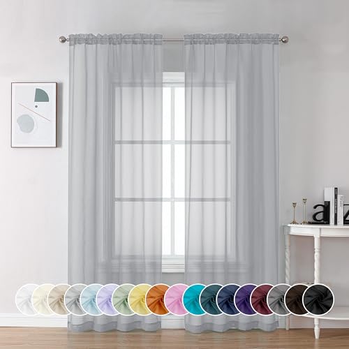 Light Grey Sheer Curtains 72 Inch Length 2 Panels (Light Grey / 42"W x 72"L (Pack of 2))