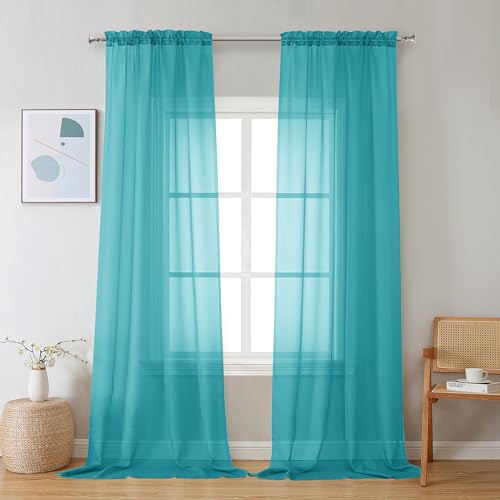 Sheer Turquoise Curtains 90 inches Long 2 Panels (Turquoise / 42"W x 90"L (Pack of 2))