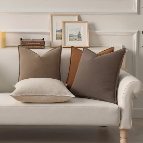 Fall Brown Linen Throw Pillow Covers 26x26 Set of 2 (Linen Brown / 26" x 26" (Pack of 2))