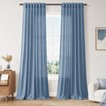 Stone Blue Linen Curtains 90 Inch Length for Bedroom Living Room Back Tab Rod Pocket Light Filtering Semi Sheer Modern Farmhouse Coastal Decor Curtain Cotton Textured Gauze Drapes for Office 52x90 (52"W x 90"L (Pack of 2) / Stone Blue)