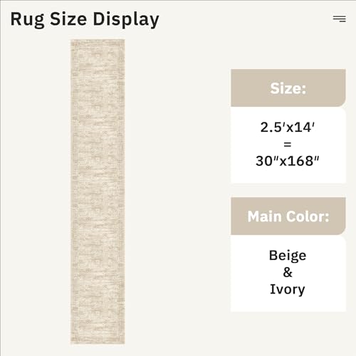 Hallway Runner Rug 2'6" x 14' Washable Long Kitchen Rugs Beige (Beige / 2'6" x 14' (Runner))