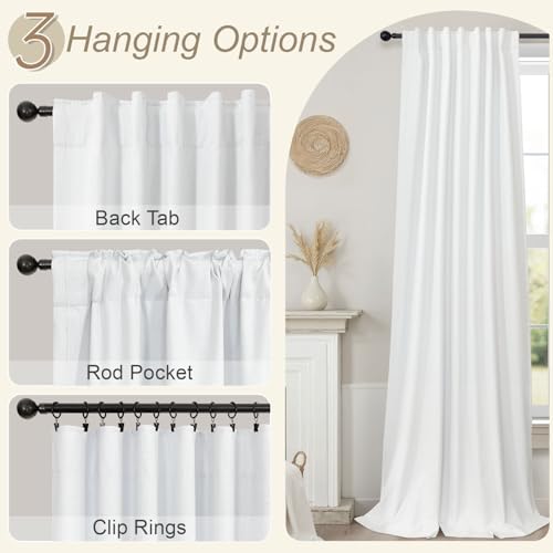 Black Out Curtains 63 Inch Long Small White Blackout Energy Saving Dining Room Darkening Curtain for Nursery Office Shabby Chic Faux Linen Kids Bedroom Curtains 63 Inch Length 2 Panels Back Tab Pocket (White / 52"W x 63"L (Pack of 2))