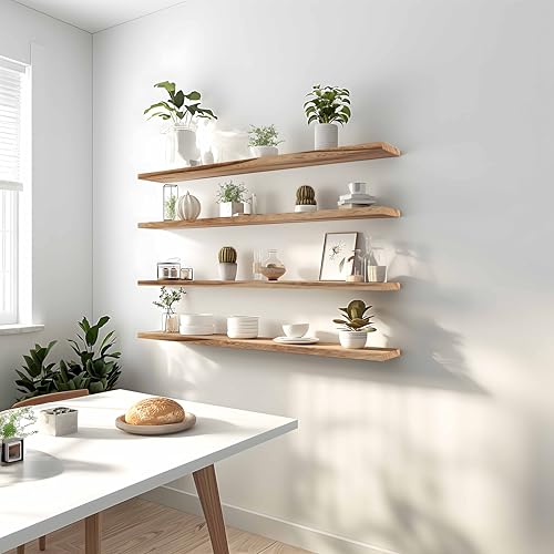 48 Inch Floating Shelves for Wall Rustic Light Wood Wall Shelves for Bedroom Set of 4 (48 inch / Rustic Light)
