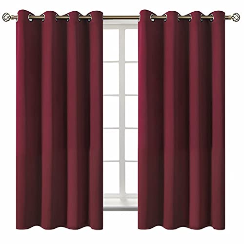 Burgundy Blackout Curtains for Bedroom 63 Inch Long (Burgundy / 52"W x 63"L (Pack of 2))