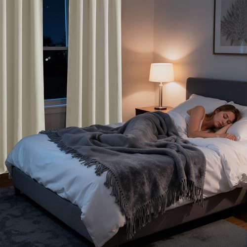 Bedroom Blackout Curtains 84 inches Long (100% Blackout - Natural / 42"W x 84"L (Pack of 2))