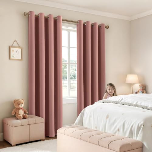 Dusty Rose Blackout Bedroom Curtains Drapes 84 Inch Long 52"x84" (Dusty Rose / 52"W x 84"L (Pack of 2))