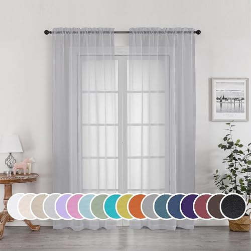 Sheer Curtains 72 Inches Long for Living Room Bedroom (Light Grey / 42"W x 72"L (Pack of 2))