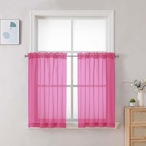 Sheer Curtains 36 inch Length 2 Panels Set (Hot Pink / 42"W x 36"L (Pack of 2))