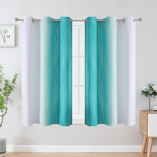 Teal and Grayish White Ombre Blackout Curtains for Living Room 54 Inch Long (Teal and Greyish White / 42"W x 54"L (Pack of 2))
