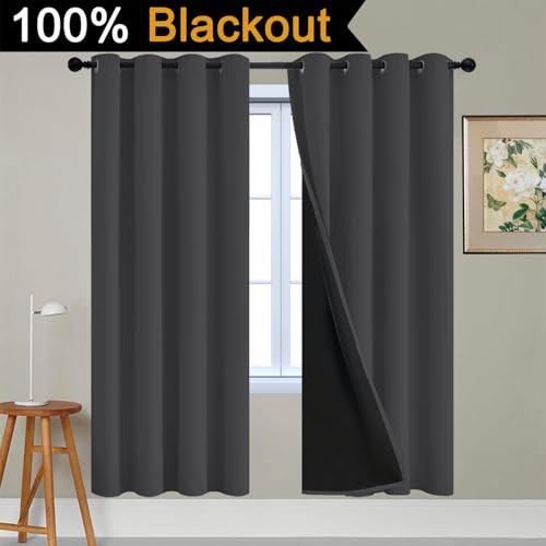 Charcoal Grey 100% Blackout Curtains 72 Inches Long 52" Wide 2 PCS (52"W x 72"L (Pack of 2) / Charcoal Grey)