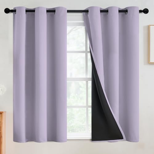 Lilac 100% Blackout Curtains Room Darkening Living Room 54 Inch (Lilac / 42"W x 54"L (Pack of 2))