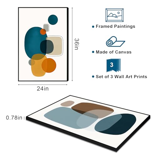 3 Pcs Modern Abstract Canvas Wall art (ColorBlock-02 / 24X36IN)