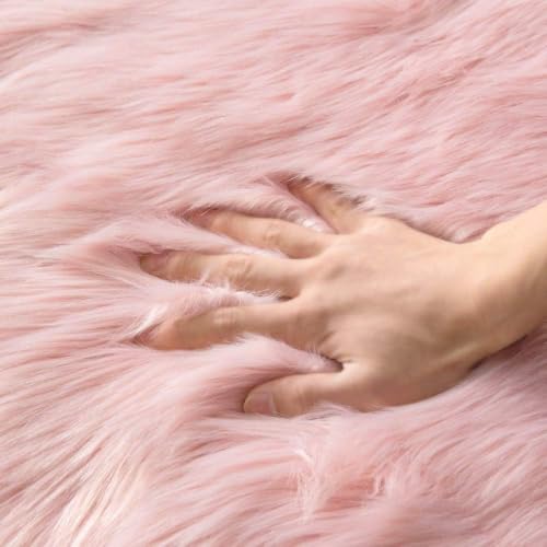 Fluffy Area Rug 2x3 ft Faux Fur Sheepskin Rug for Bedroom Pink (2' x 3' (Sheepskin) / Pink)