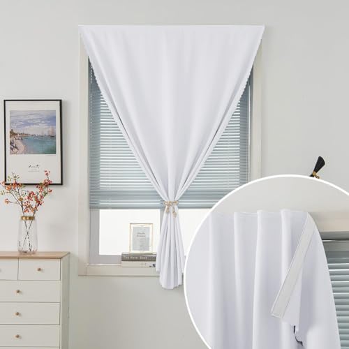 self Adhesive Curtains Portable Blackout Curtain Simple and Easy to Install Bedroom Window Thermal Lnsulated Kitchen Room Darkening Black Small Drapes (59"W x 84"L (Pack of 1) / White)