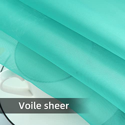 Solid Sheer Rod Pocket Curtain Voile Draperies 2 Panels White Beige Black Grey Coffee 52 Inch Width 63 Inch Long 1 Pair for Kitchen Bedroom Children Living Room Yard (Turquoise / 52"W x 63"L (Pack of 2))