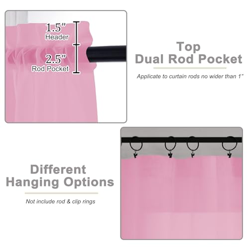 Kitchen Curtains 24 Inch Length Tier 2 Pieces (Pink / 42"W x 24"L (Pack of 2))