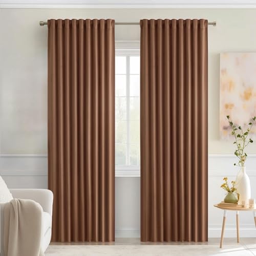 Cappuccino Brown Back Tab Blackout Curtains 52"x90" Long 2 Panel Set (Cappuccino Brown / 52"W x 90"L (Pack of 2))